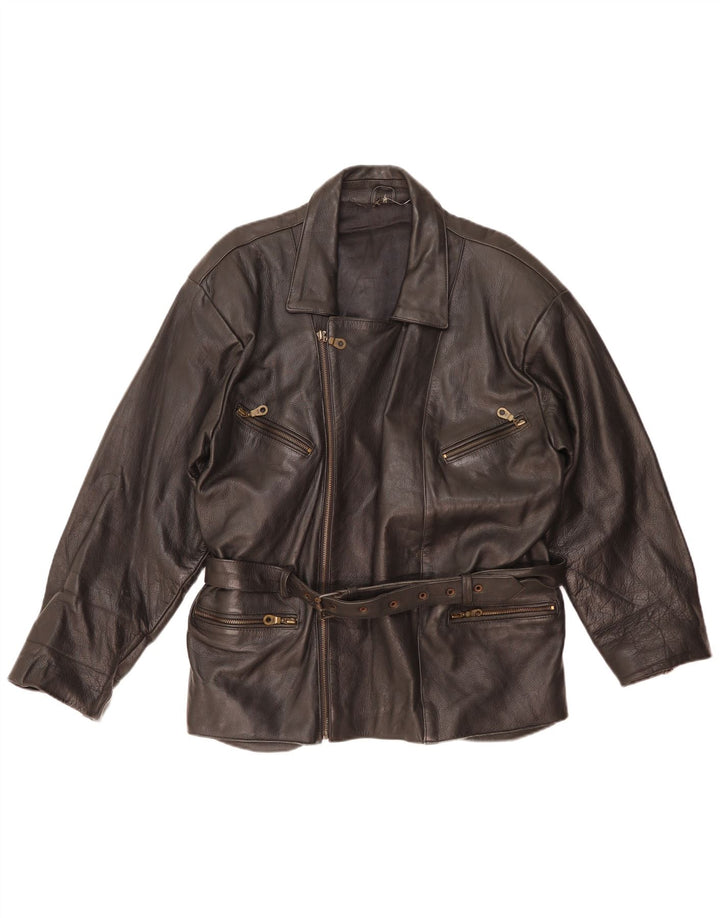 Vintage hombres biker chaqueta de cuero Reino Unido 38 cuero negro medio