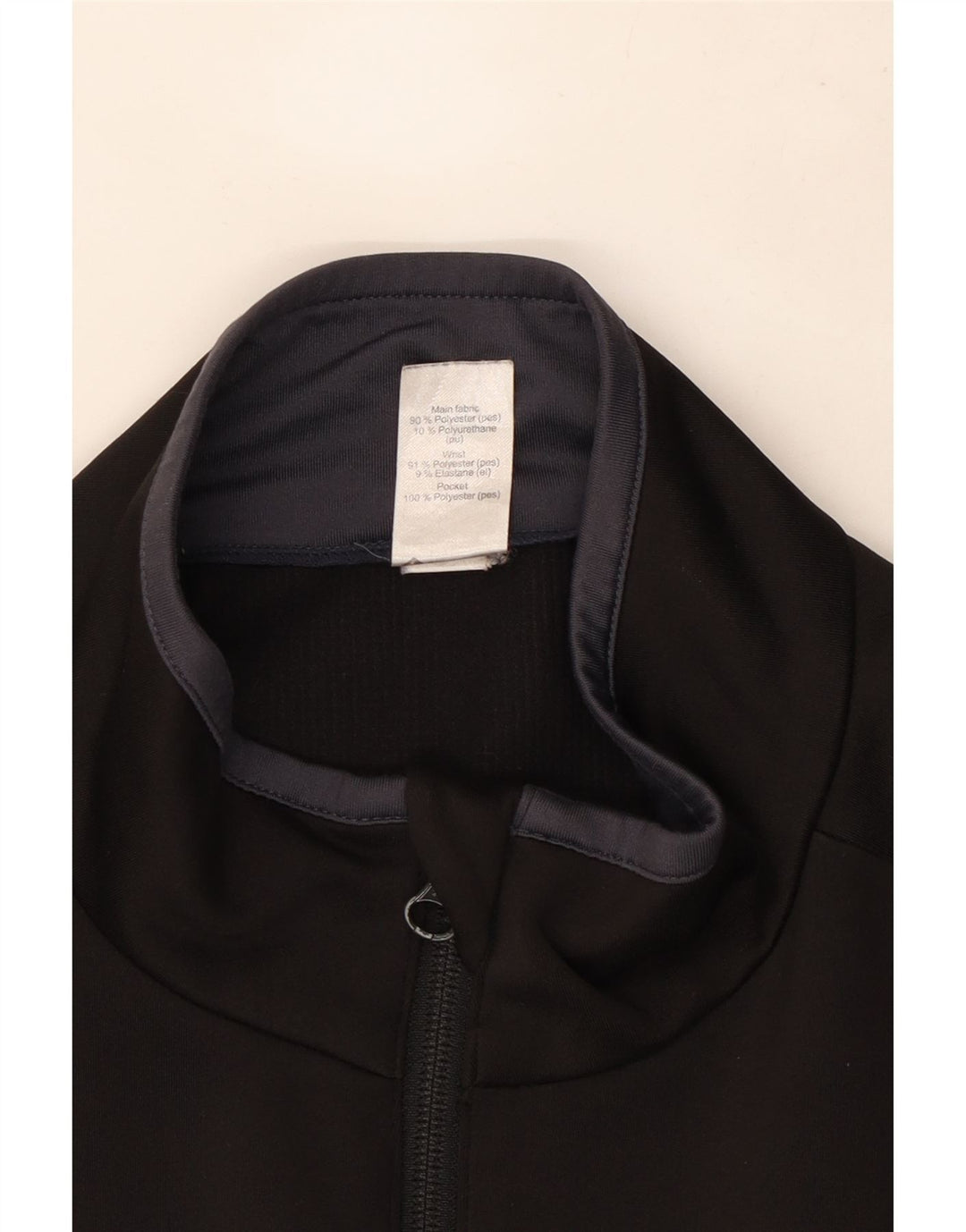 Vintage hombres chándal top chaqueta grande poliéster negro