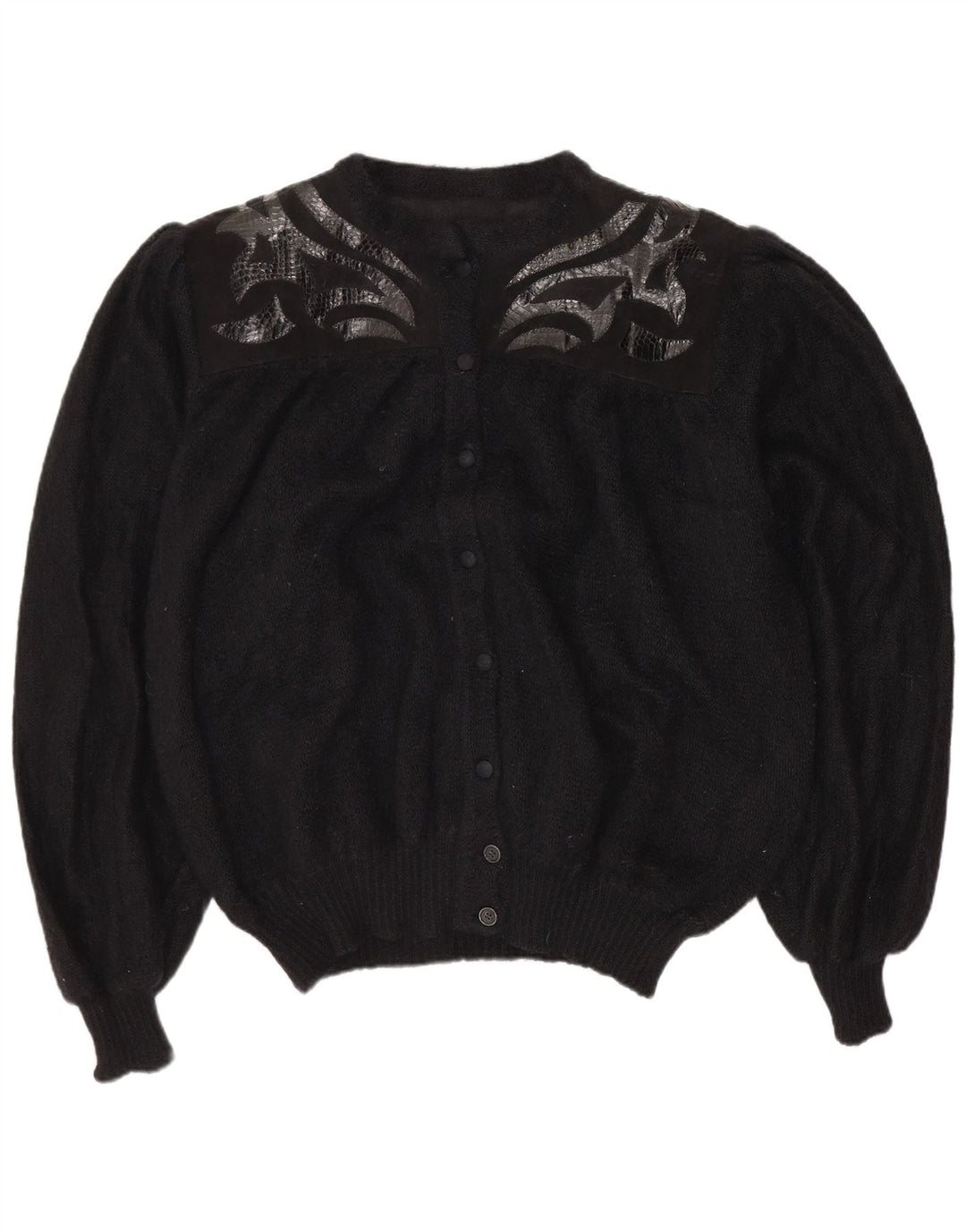 Vintage mujeres patrón abstracto cardigan suéter Reino Unido 20 2XL negro retro