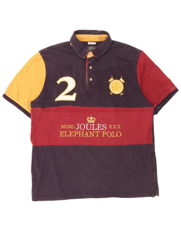 Polo Joules para hombre con gráfico de corte clásico y diseño color block en azul marino grande