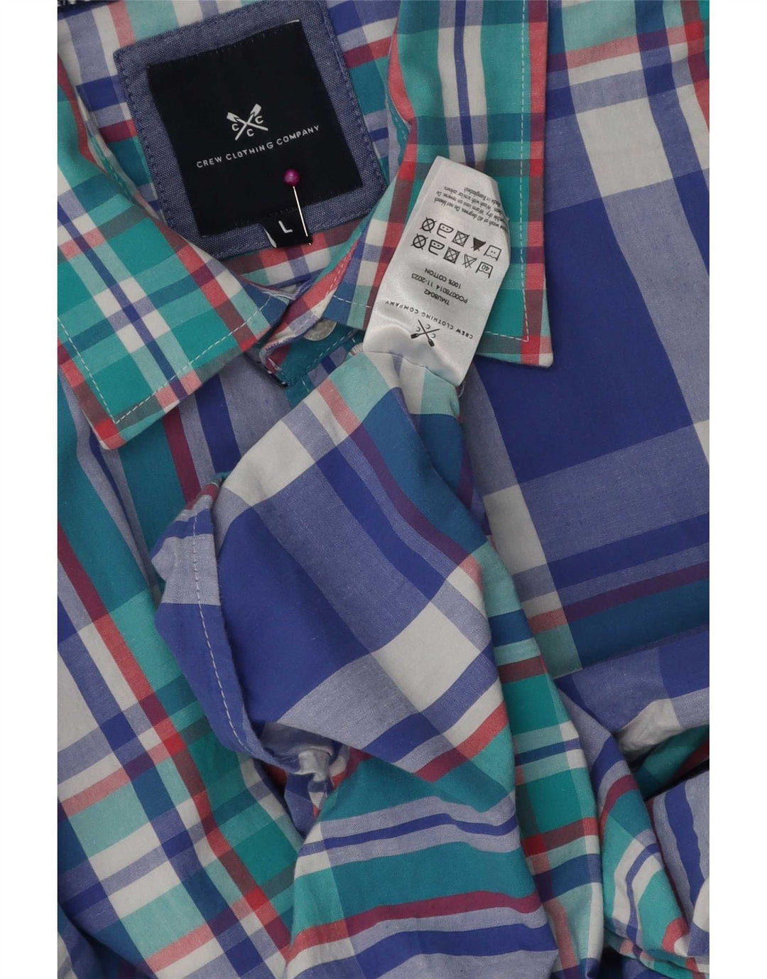 Crew Clothing Camisa de manga corta para hombre Algodón a cuadros azul grande