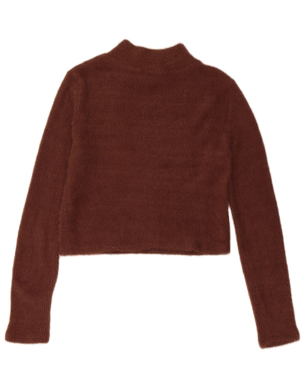 Zara Mujer Crop Turtle Neck Jumper Sweater UK 44 Grande Nylon Marrón