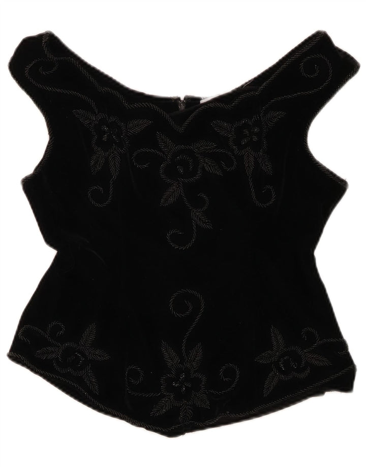 Gerrard Top corto con hombros descubiertos para mujer Reino Unido 44/16 Grande Negro Floral