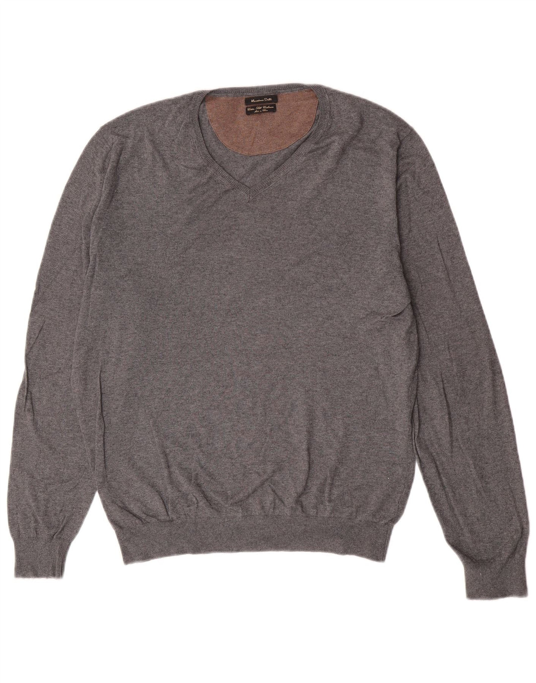 Massimo Dutti Jersey Con Cuello En V Hombre Large Gris Algodón Clásico