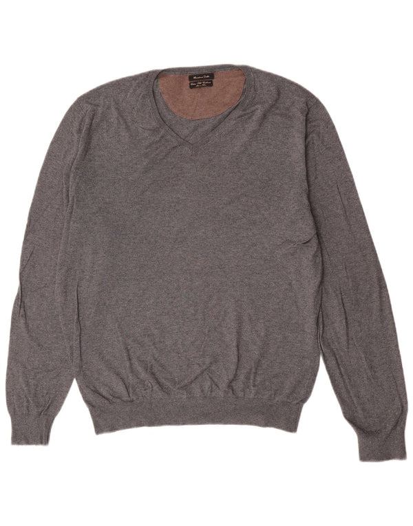 Massimo Dutti Jersey Con Cuello En V Hombre Large Gris Algodón Clásico