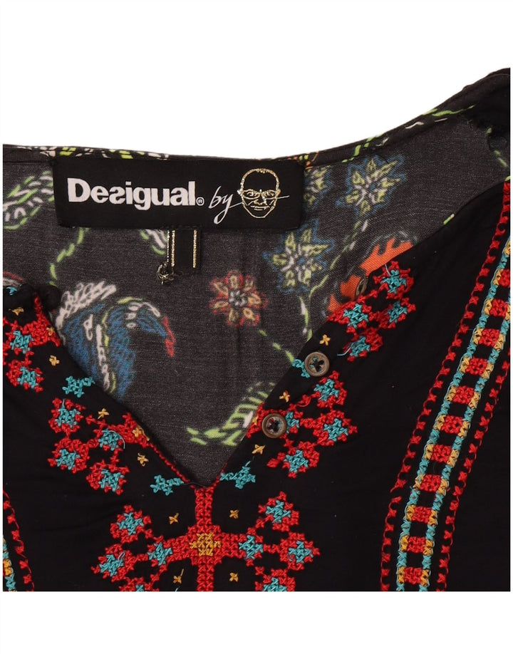 Desigual Mujer Túnica Top Reino Unido 12 Mediano Negro Floral