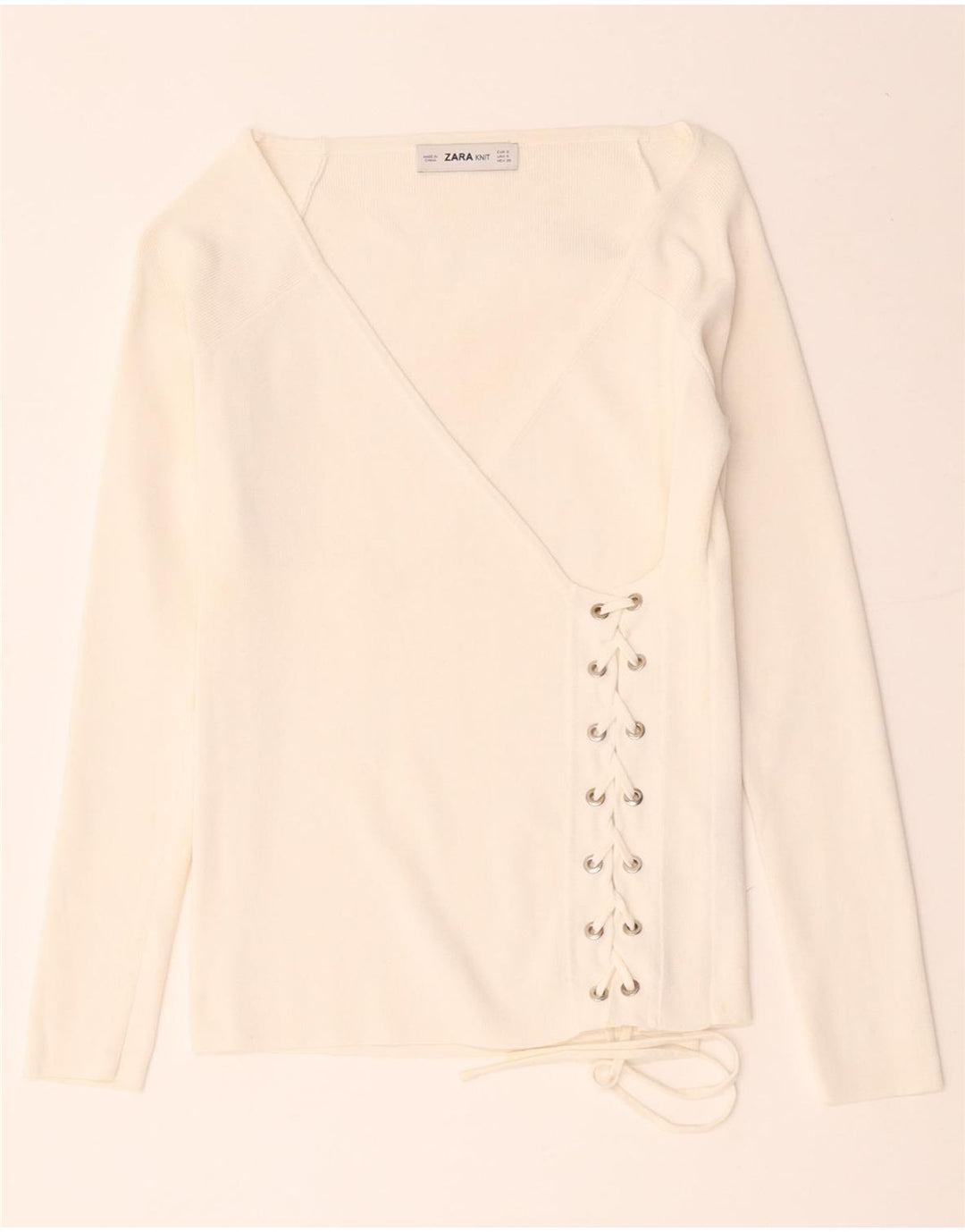 Zara Mujer Blusa Cruzada De Manga Larga Top UK 8 Small Viscosa Blanca