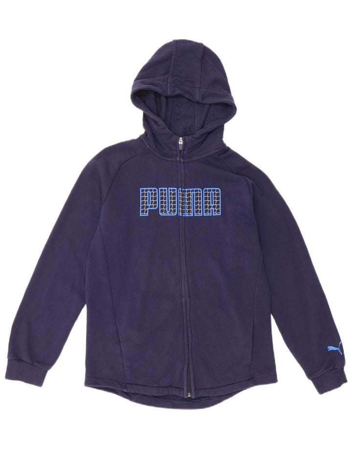 PUMA Sudadera con capucha y cremallera gráfica para niños 11-12 años Algodón azul marino