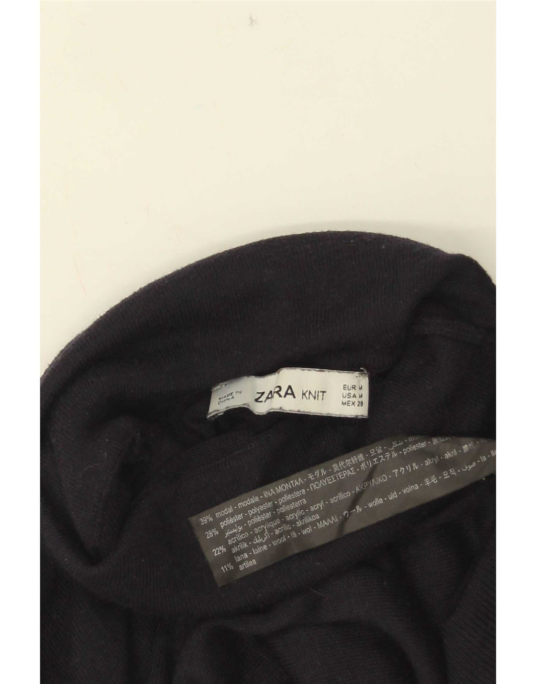 Zara Mujer Roll Neck Jumper Sweater UK 12 Medium Azul Marino Modal