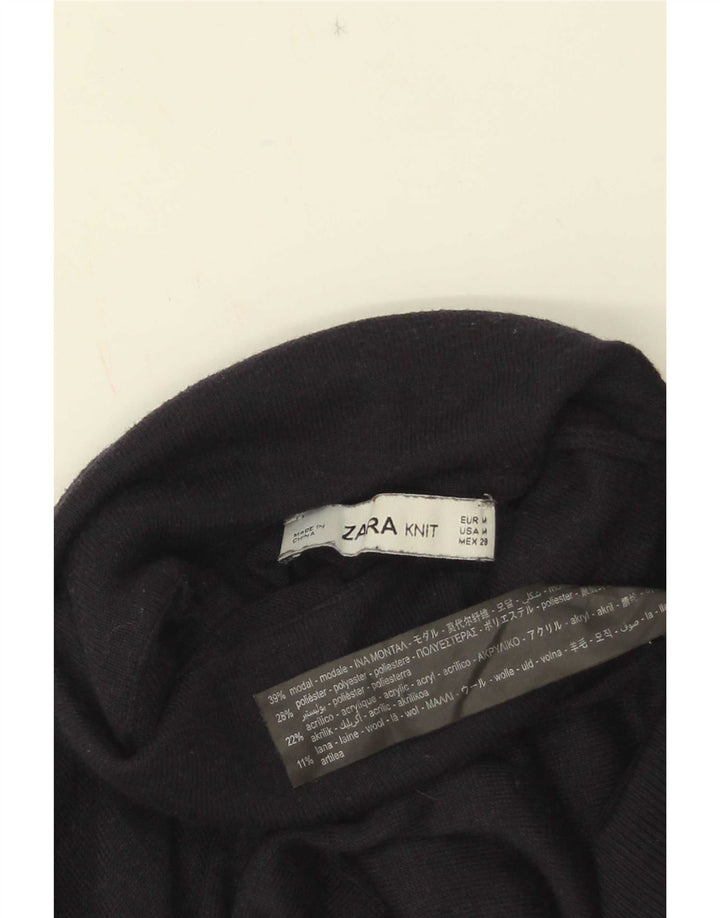 Zara Mujer Roll Neck Jumper Sweater UK 12 Medium Azul Marino Modal