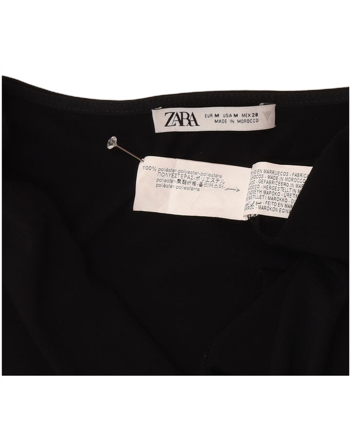 Zara Mujer Blusa Sin Mangas Top UK 42 Medio Negro Poliéster