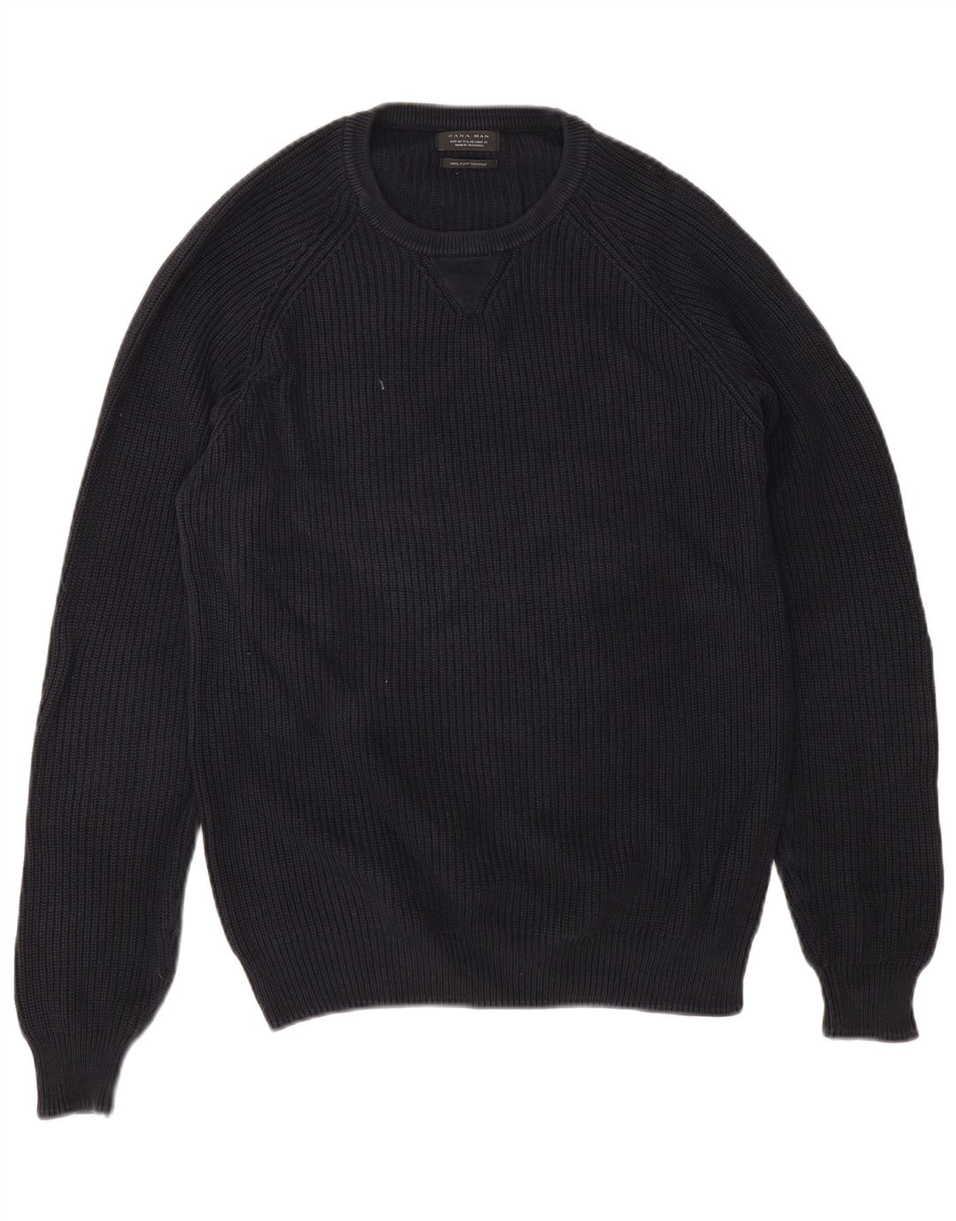 Zara Hombre Jersey Cuello Redondo Jersey Medio Azul Marino Algodón