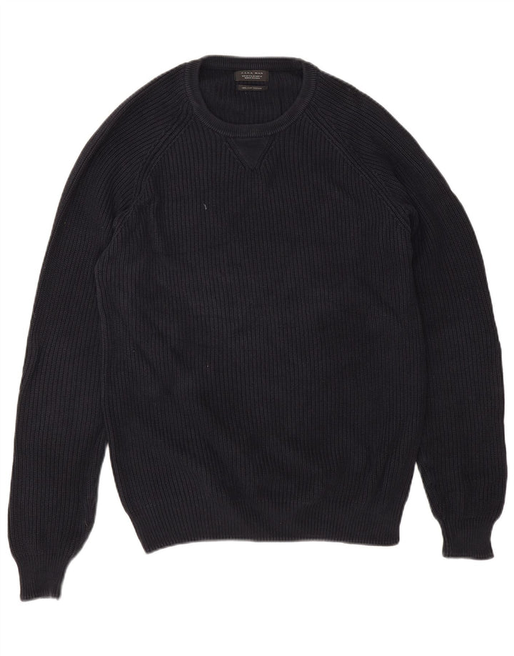 Zara Hombre Jersey Cuello Redondo Jersey Medio Azul Marino Algodón