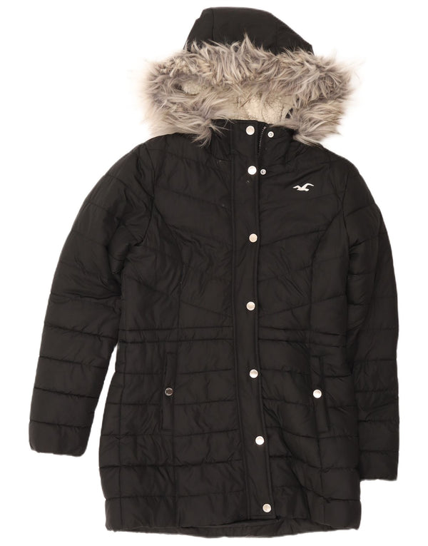 Hollister Abrigo acolchado Sherpa con capucha para mujer Reino Unido 44 Poliéster negro mediano