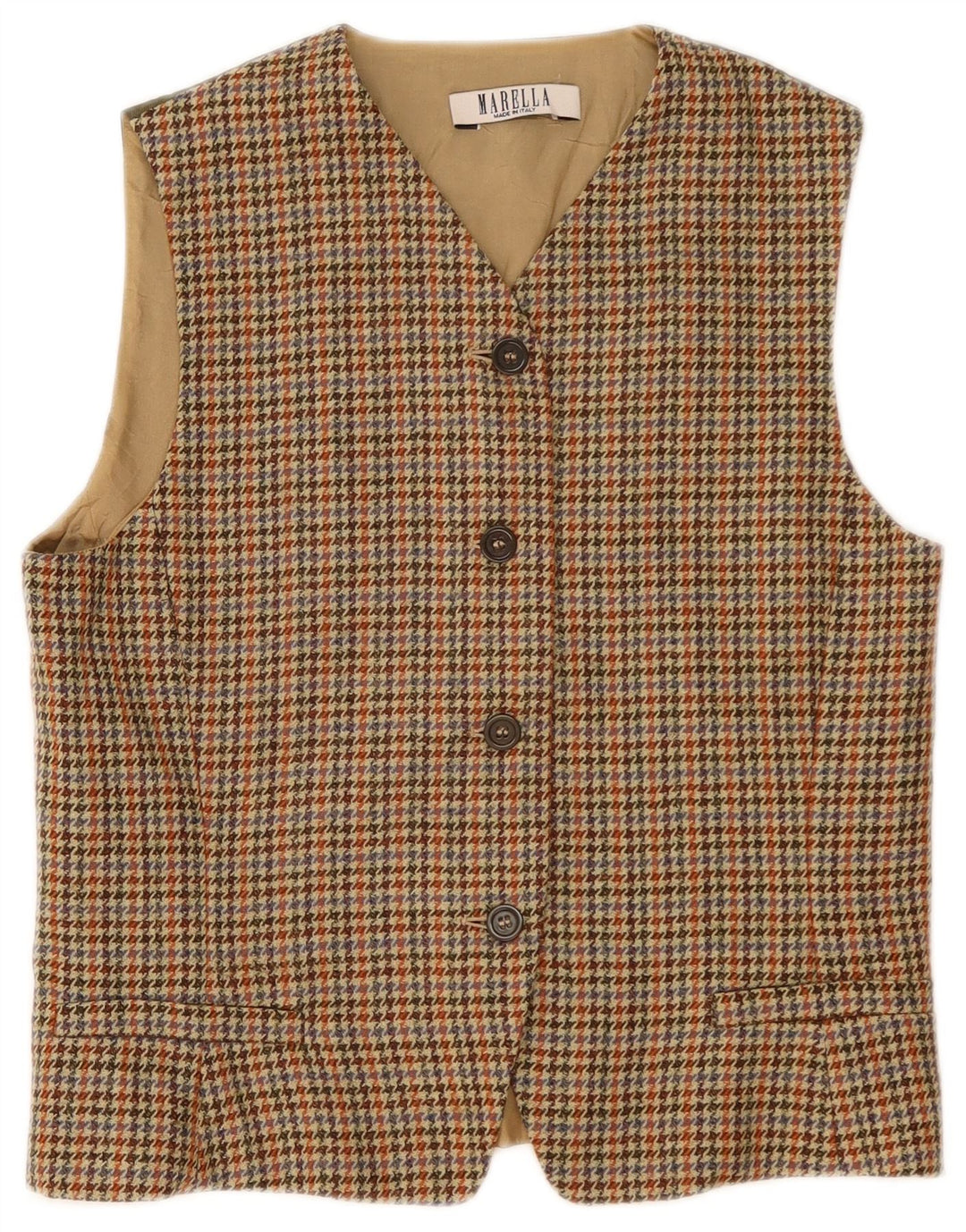 Chaleco Marella para mujer Reino Unido 44 Lana de pata de gallo beige grande