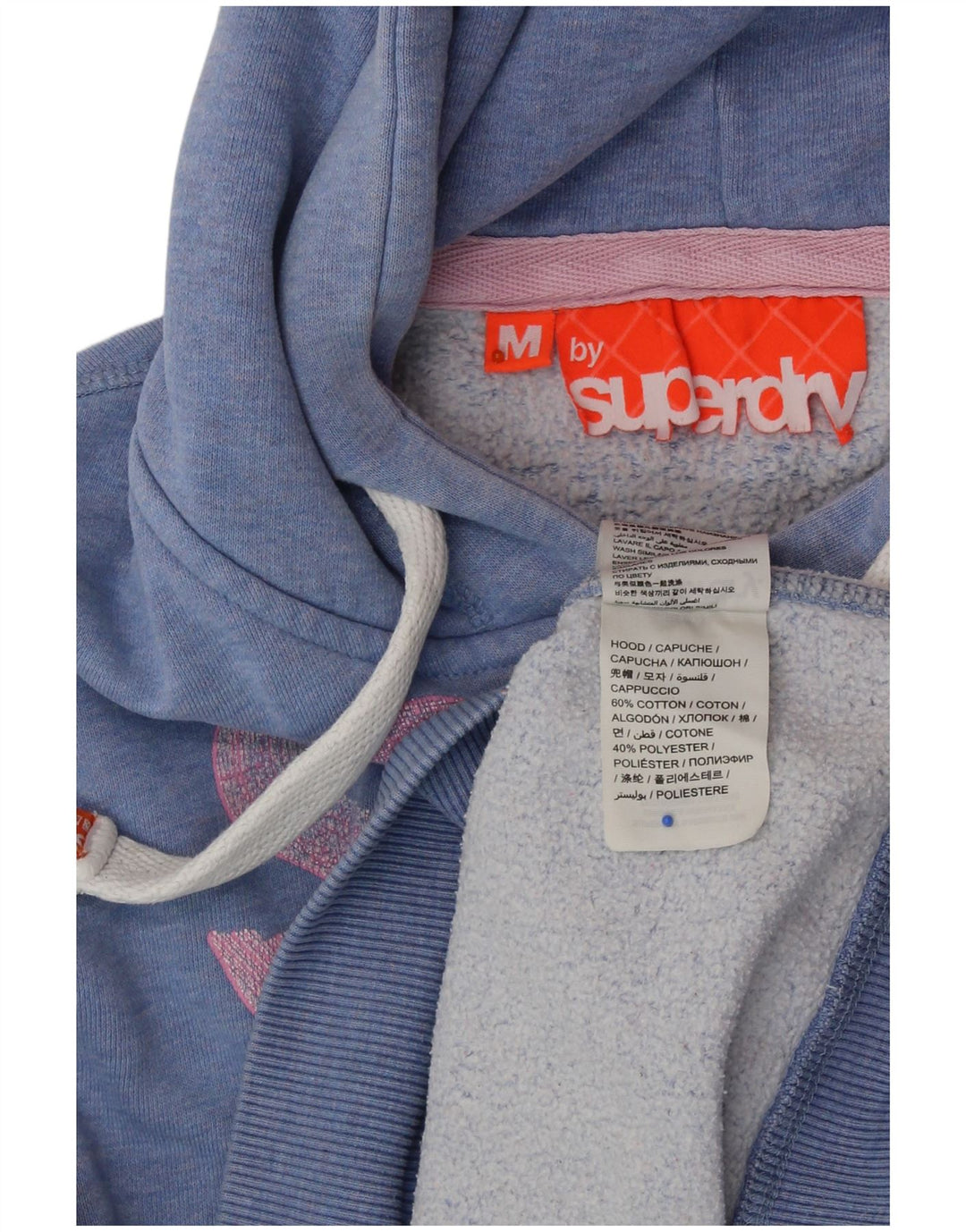 SUPERDRY Jersey con capucha gráfica para mujer UK 44 Algodón moteado azul medio