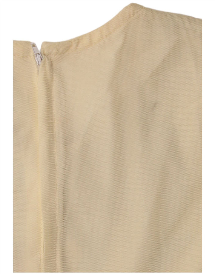 VINTAGE Mujer manga larga A-Line Vestido US 6 Medio Beige Floral