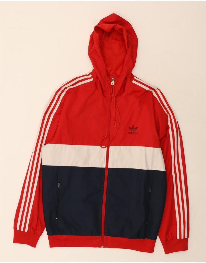 Adidas - Chaqueta de chándal con capucha para hombre, color rojo medio, poliéster color block