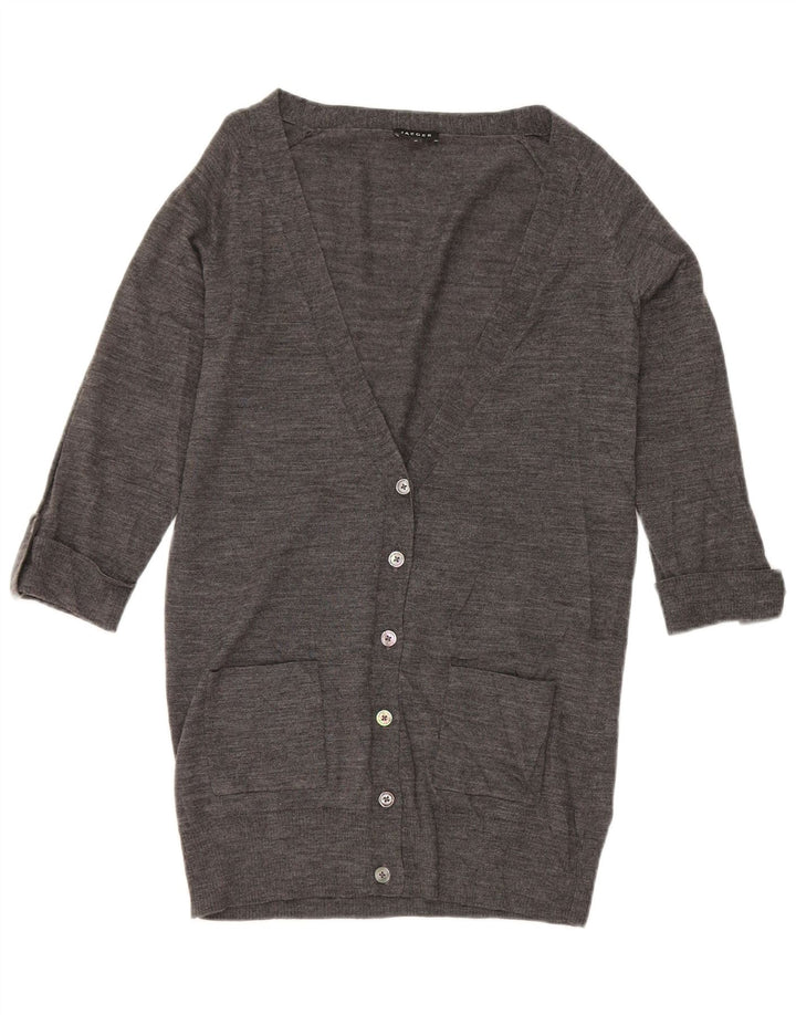 Jaeger Cárdigan de manga 3/4 para mujer UK 42 Lana moteada gris medio
