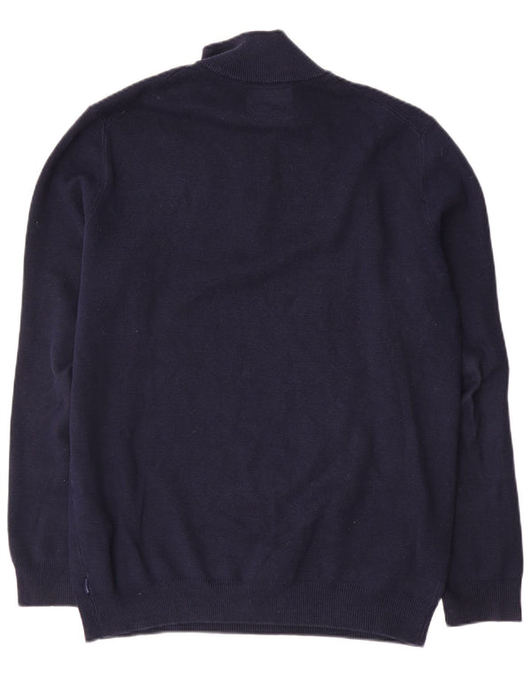 Superdry Jersey con cuello y cremallera para hombre, suéter grande de algodón azul marino