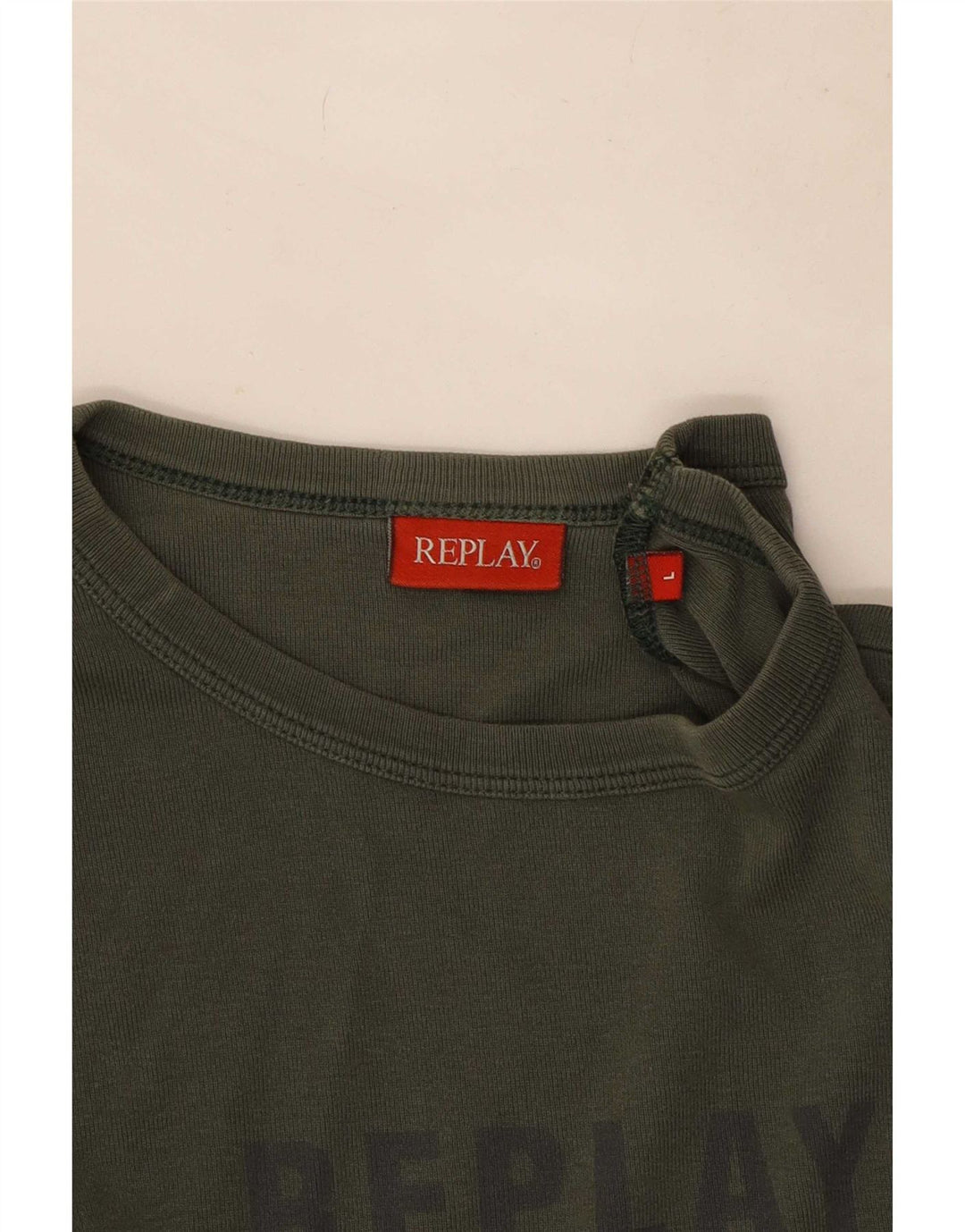 Replay Top gráfico de manga larga para hombre, talla grande, color caqui