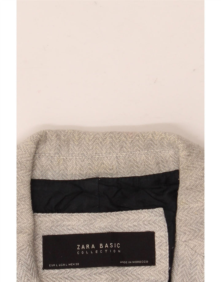 Zara Chaqueta Blazer De 1 Botón para Mujer UK 46 Grande Gris Espiga