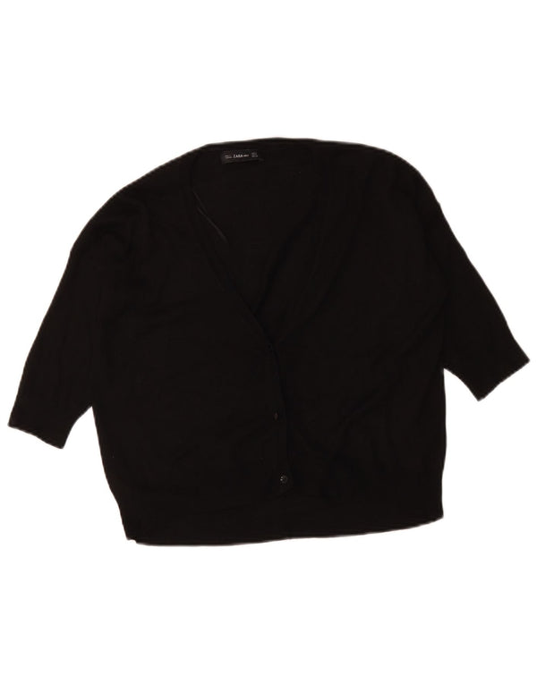 Zara Mujer Crop Jersey Cárdigan Manga 3/4 UK 40 Small Viscosa Negra