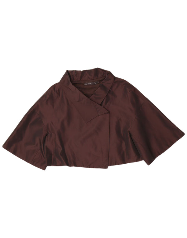 Zara Chaqueta Bolero de Manga Corta para Mujer UK 46 Large Acetato Marrón