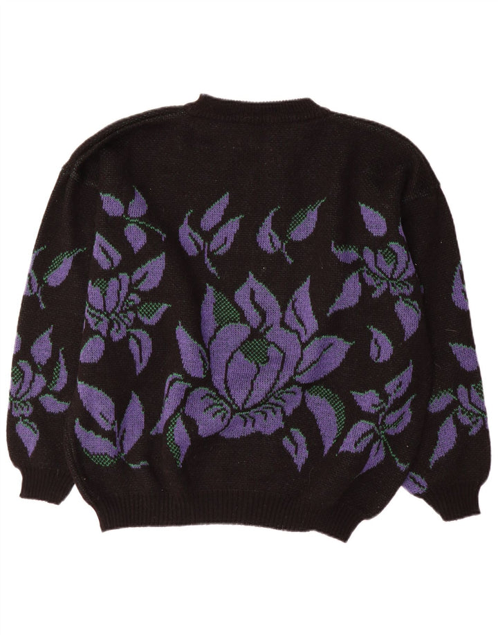 Vintage mujer cuello tortuga jersey suéter Reino Unido 14 grande negro floral