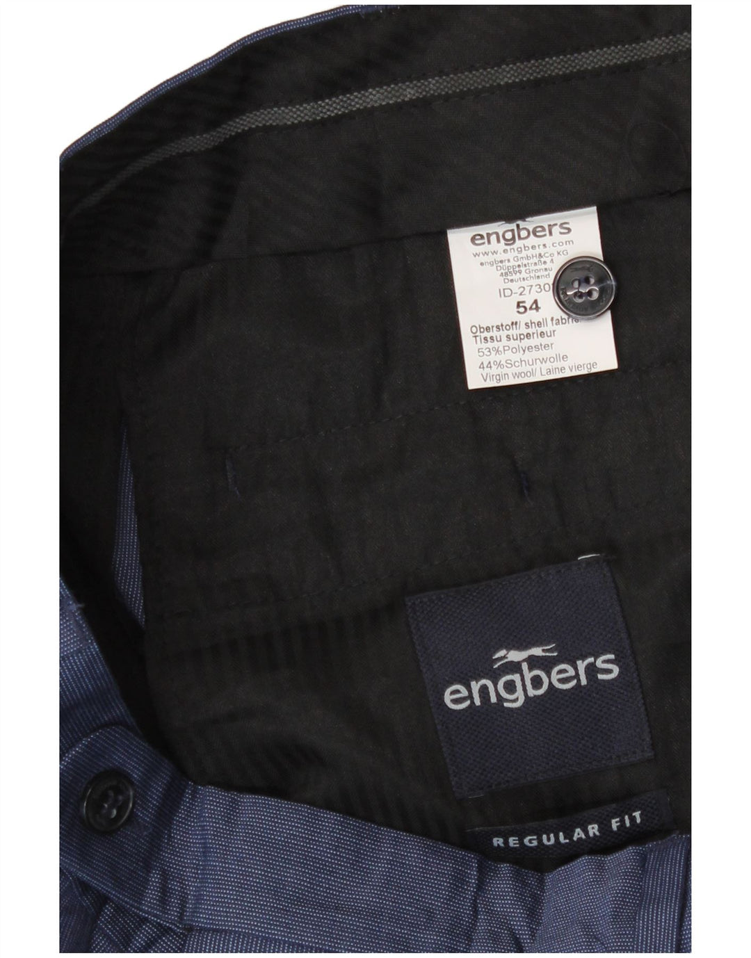 Engbers Pantalón de traje de corte regular para hombre IT 54 2XL W38 L33 Poliéster azul