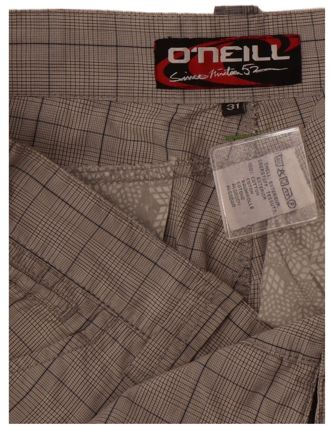 O'Neill Pantalones cortos chinos para hombre W31 Algodón a cuadros gris medio