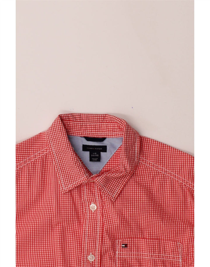 TOMMY HILFIGER Boys Shirt 15-16 Years Large  Red Gingham Cotton Vintage Tommy Hilfiger and Second-Hand Tommy Hilfiger from Messina Hembry 