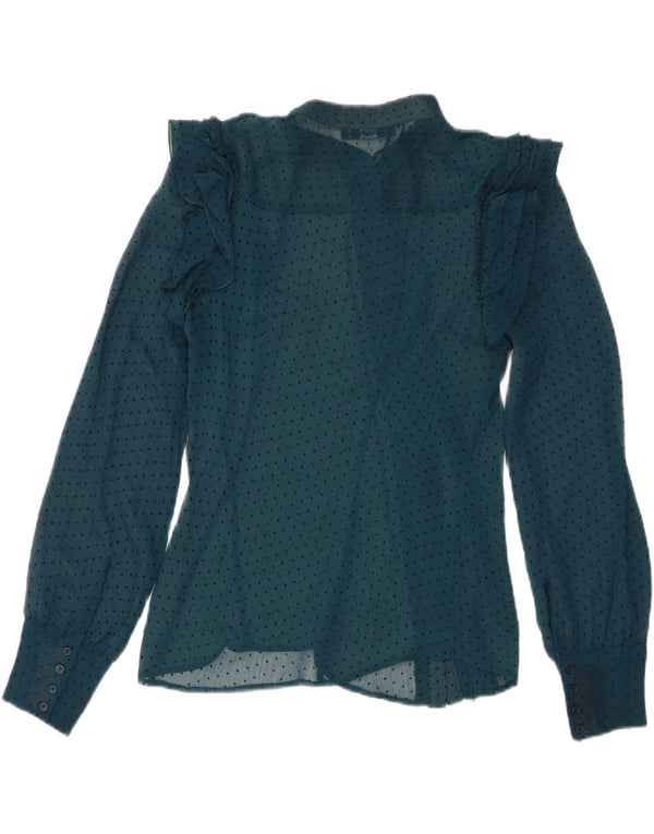 Oasis Blusa tipo camisa transparente con lazo en la parte delantera para mujer UK 8 Small Blue Spotted