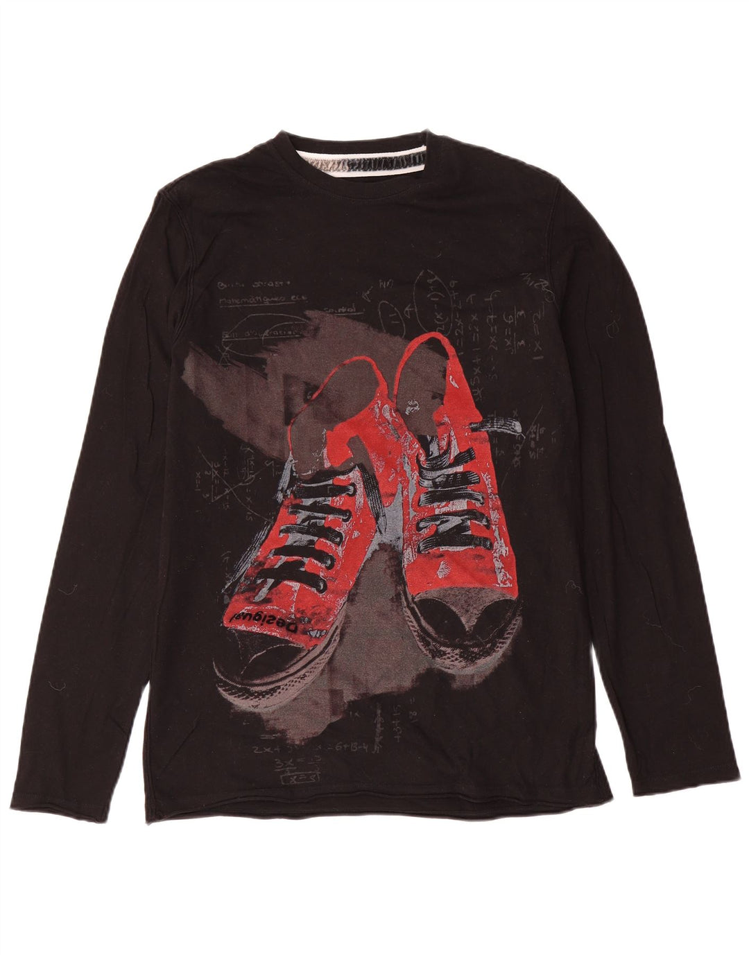 Desigual Hombre Top Gráfico Manga Larga Algodón Negro Mediano