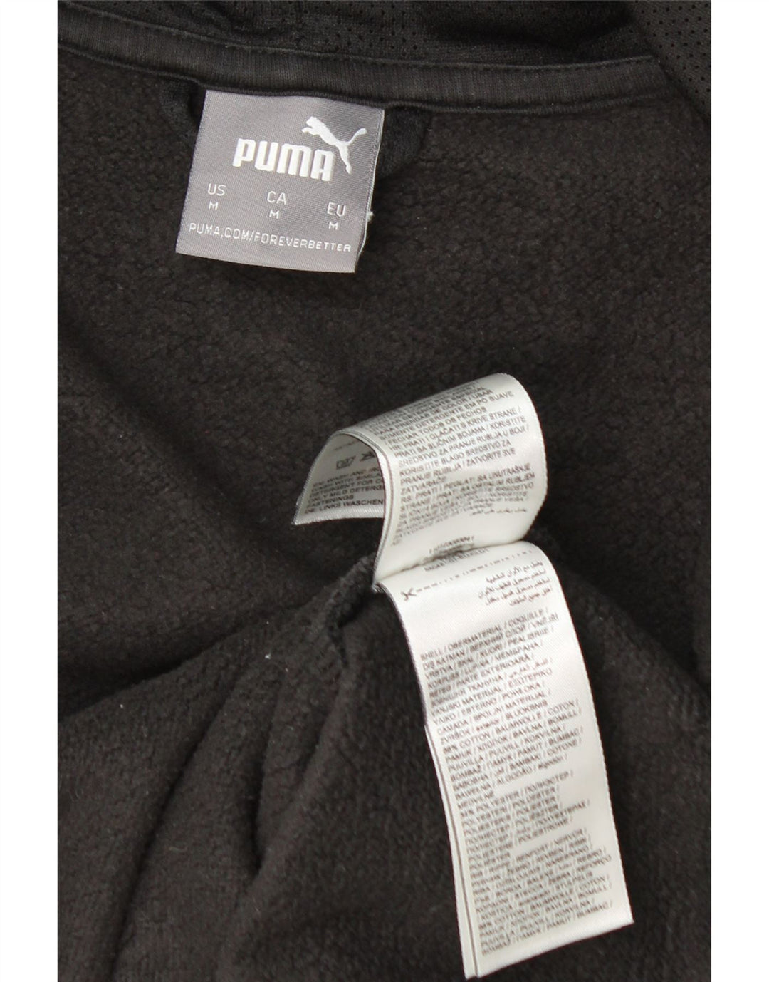 Puma Sudadera con capucha y cremallera gráfica para hombre, algodón negro mediano