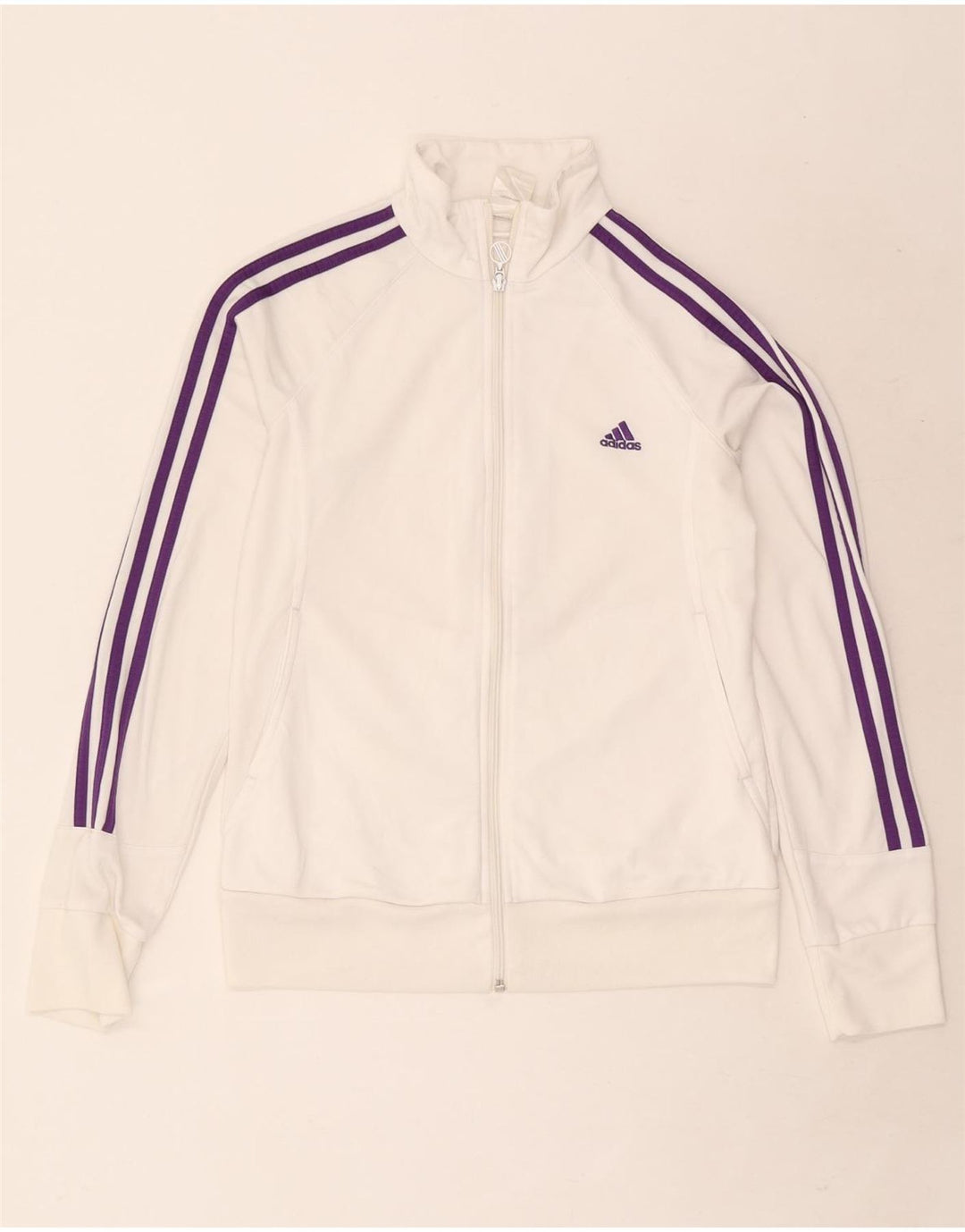 Adidas Mujer Chándal Top Chaqueta UK 12/14 Medio Blanco Poliéster