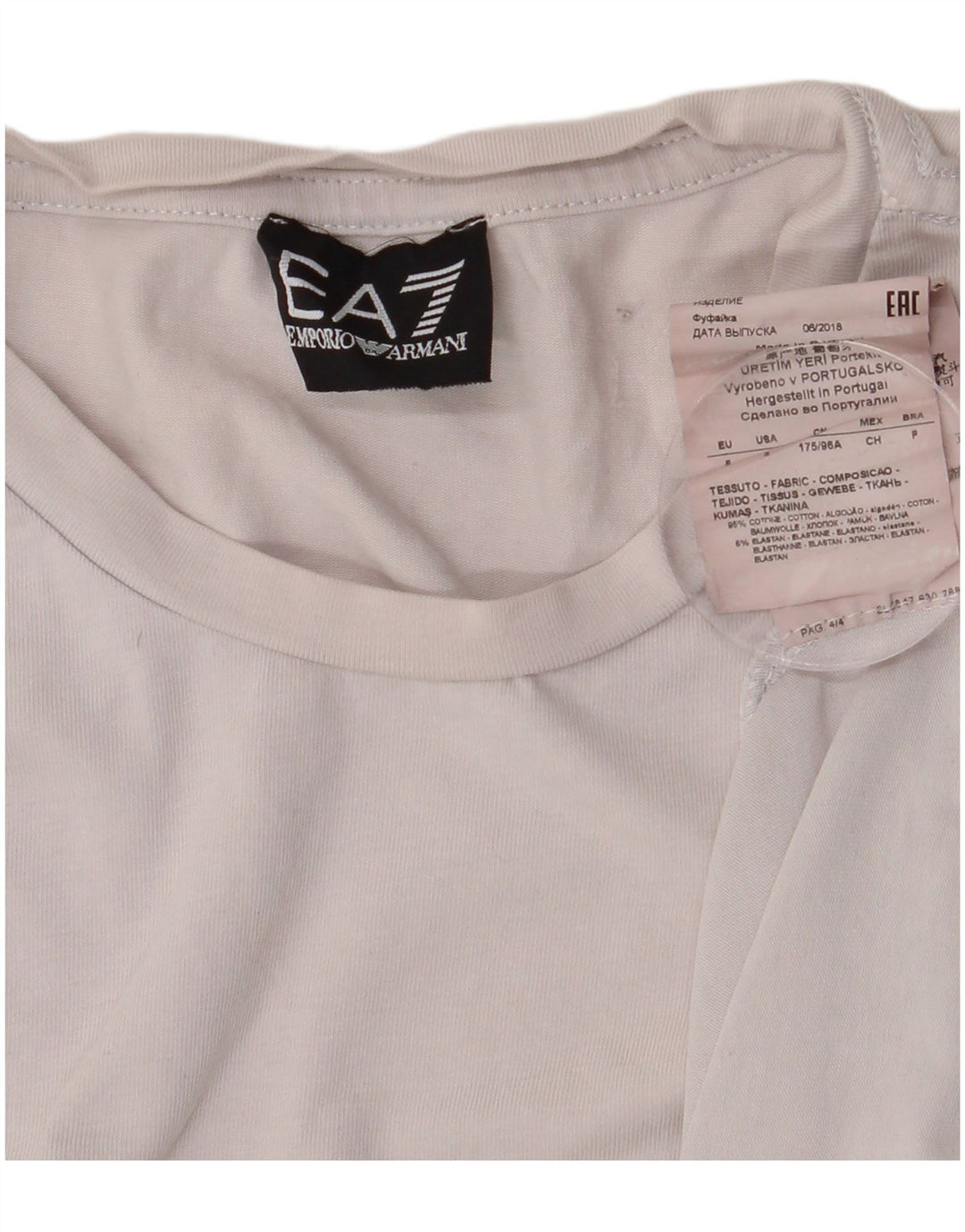 EMPORIO ARMANI Hombre Camiseta gráfica Top Small Blanco Colorblock Algodón