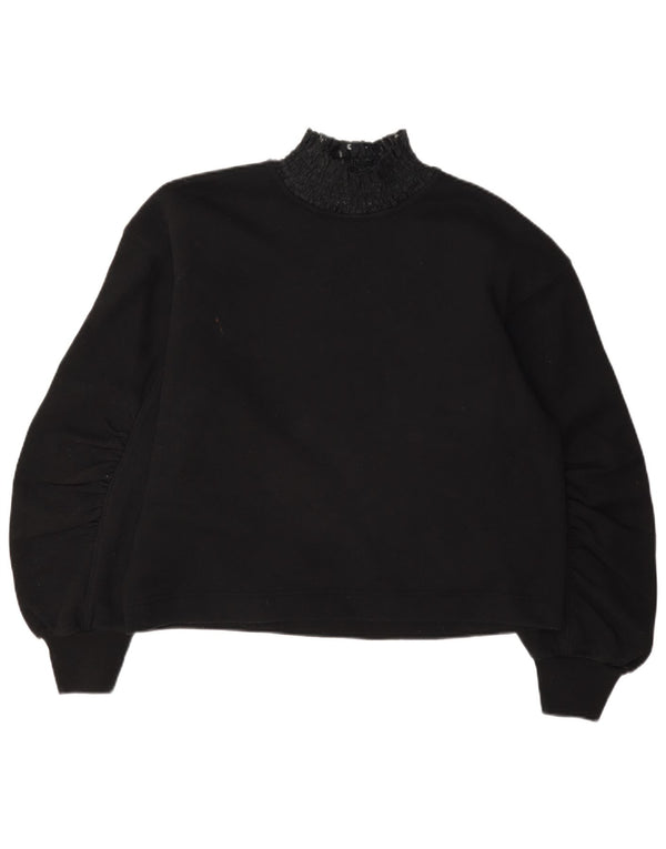Zara Blusa extragrande de manga larga para mujer Top UK 10 Small Black Cotton