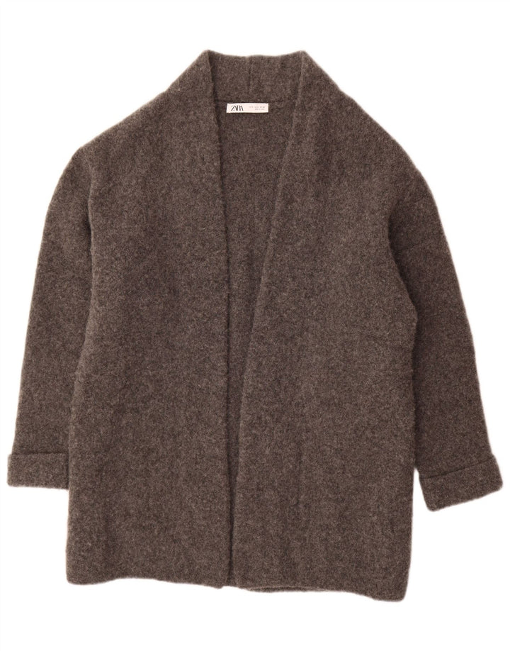 Zara Mujer Suéter Cárdigan Abierto Largo De Gran Tamaño UK 10 Small Grey Wool