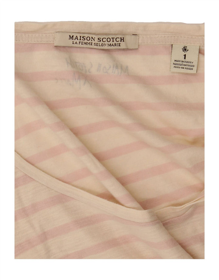 MAISON SCOTCH Womens T-Shirt Top UK 12 Medium Beige Striped Vintage Maison Scotch and Second-Hand Maison Scotch from Messina Hembry 