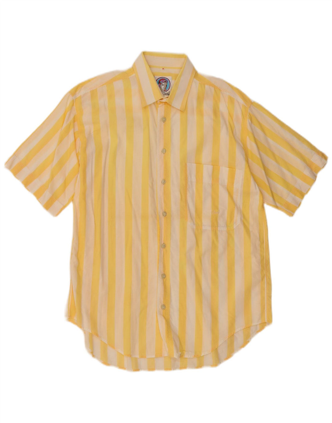 Camisa vintage de manga corta para hombre de algodón a rayas de color amarillo medio
