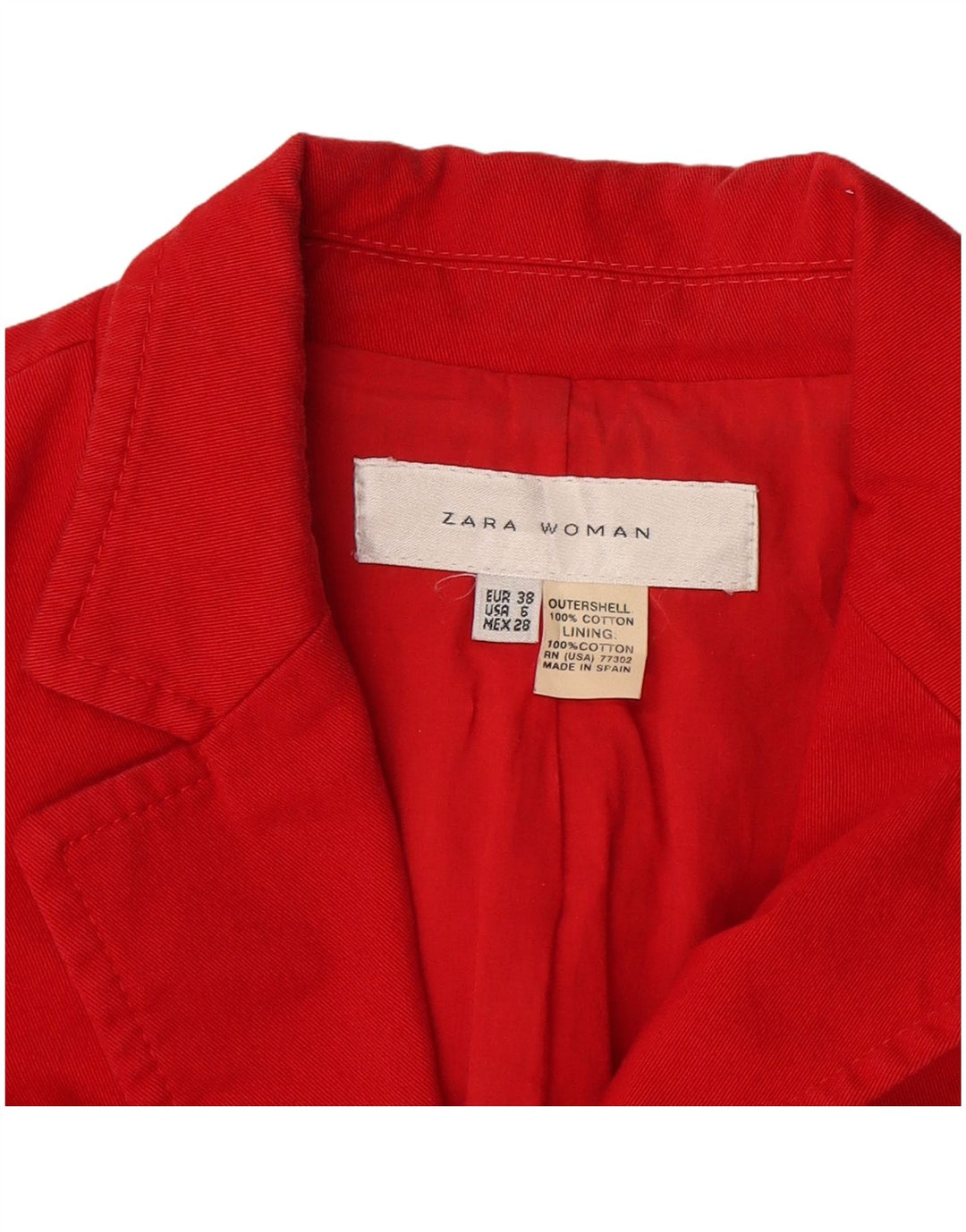 Zara Chaqueta Blazer De 2 Botones Para Mujer EU 38 Small Red Cotton