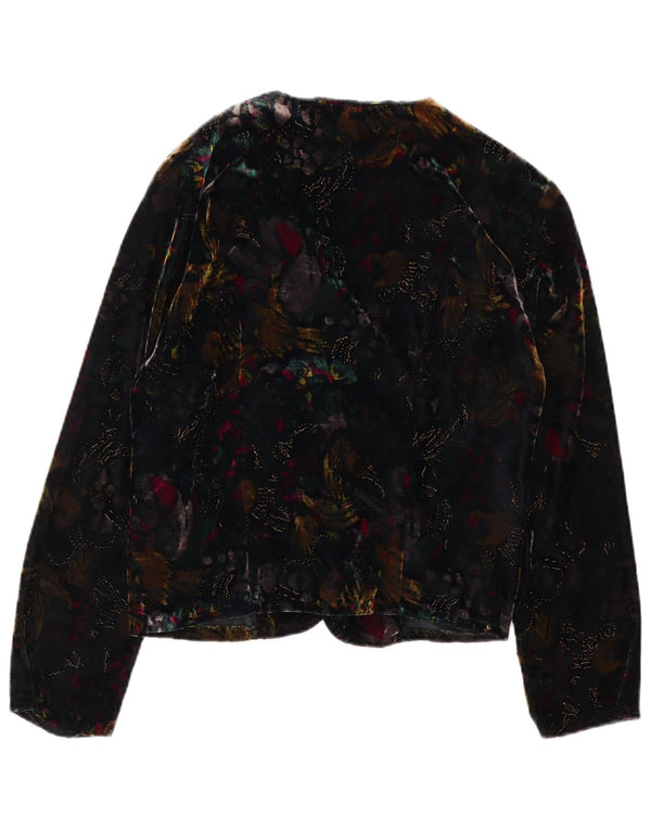 Vintage mujer abierta terciopelo Blazer chaqueta Reino Unido 14 medio multicolor floral