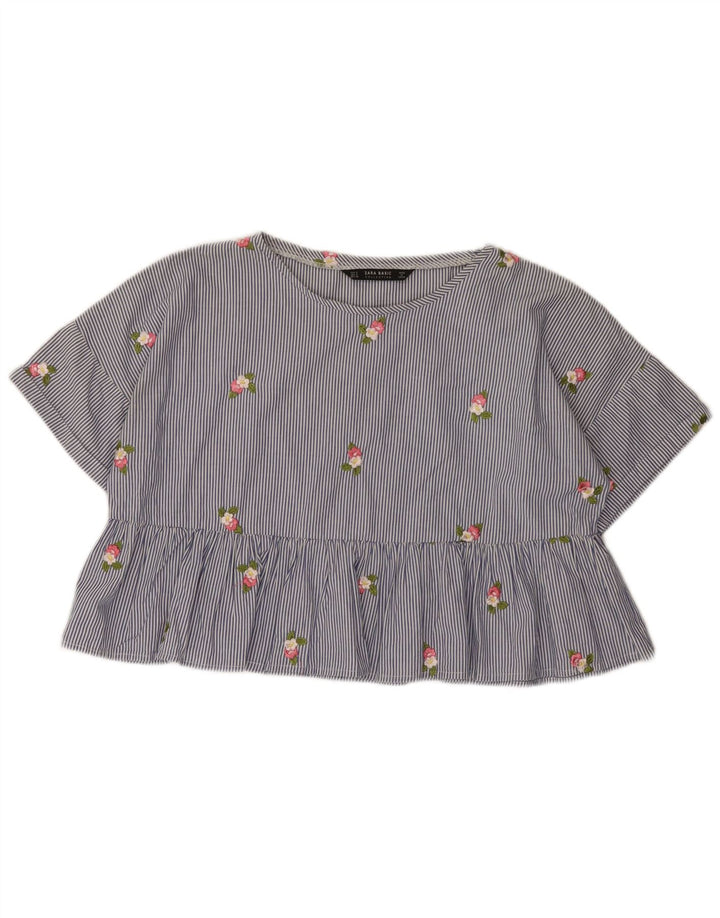 Zara Blusa Corta Extragrande para Mujer UK 10 Small Azul Rayas Algodón