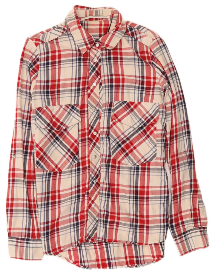 Zara Camisa de franela para mujer UK 44 Algodón a cuadros rojo mediano