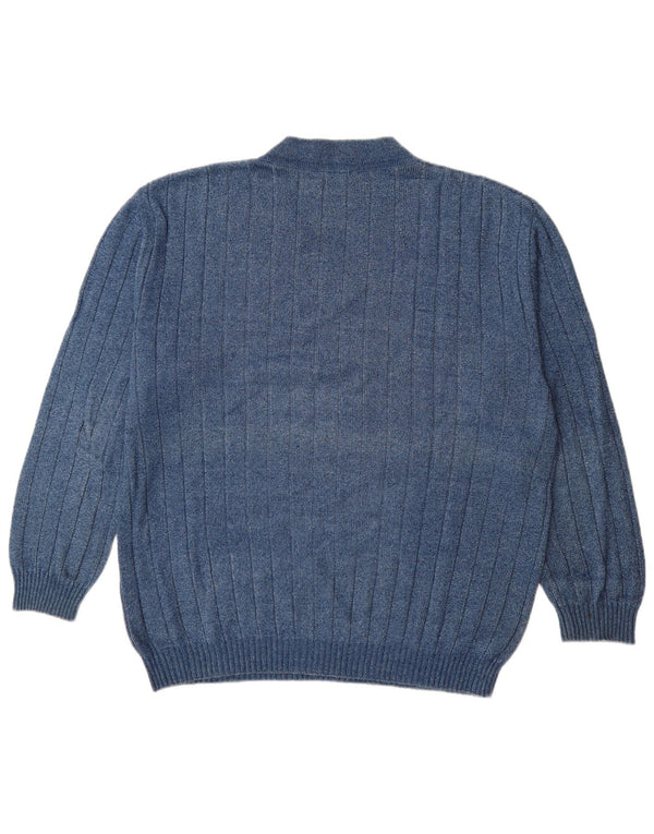 Vintage hombres gráfico V-cuello jumper suéter XL azul algodón cómics