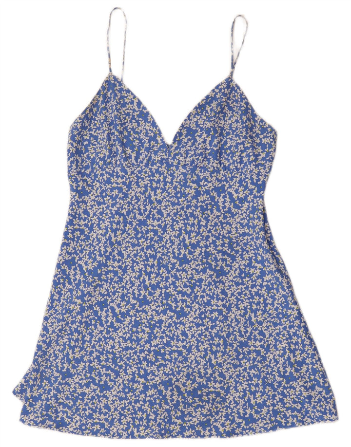 Zara Vestido de verano para mujer UK 44 Poliéster floral azul grande