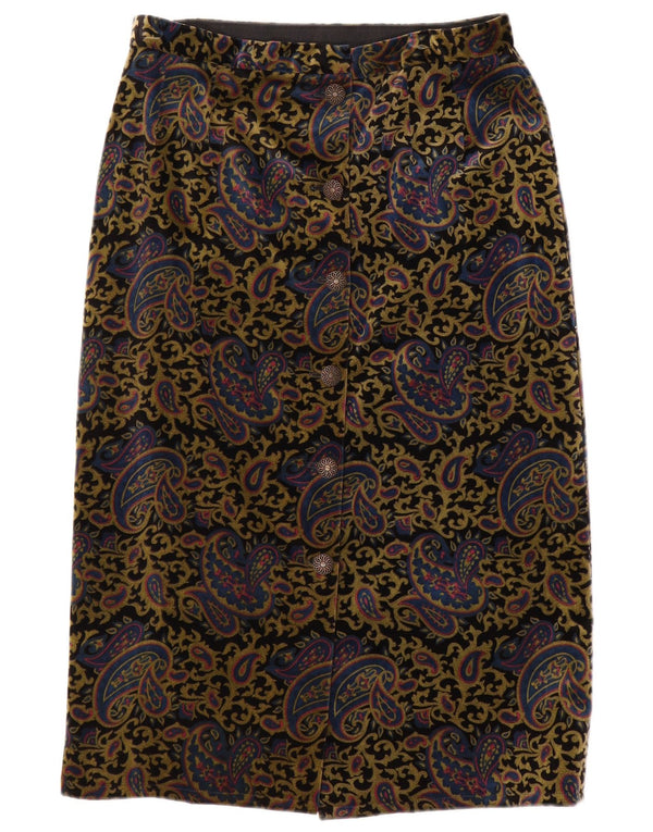 Vintage mujer cintura alta terciopelo midi falda W24 XS multicolor Paisley