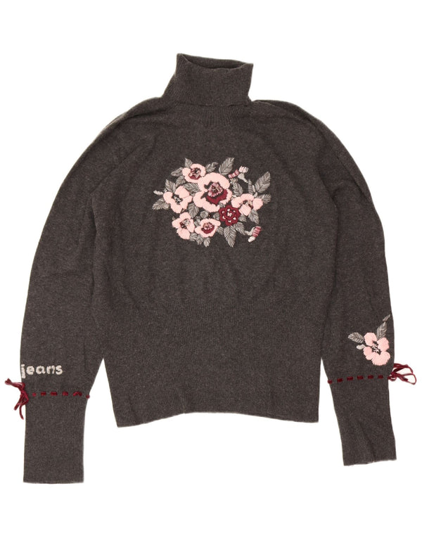 Les Copains Suéter gráfico con cuello vuelto para mujer IT 46 Large Grey Floral
