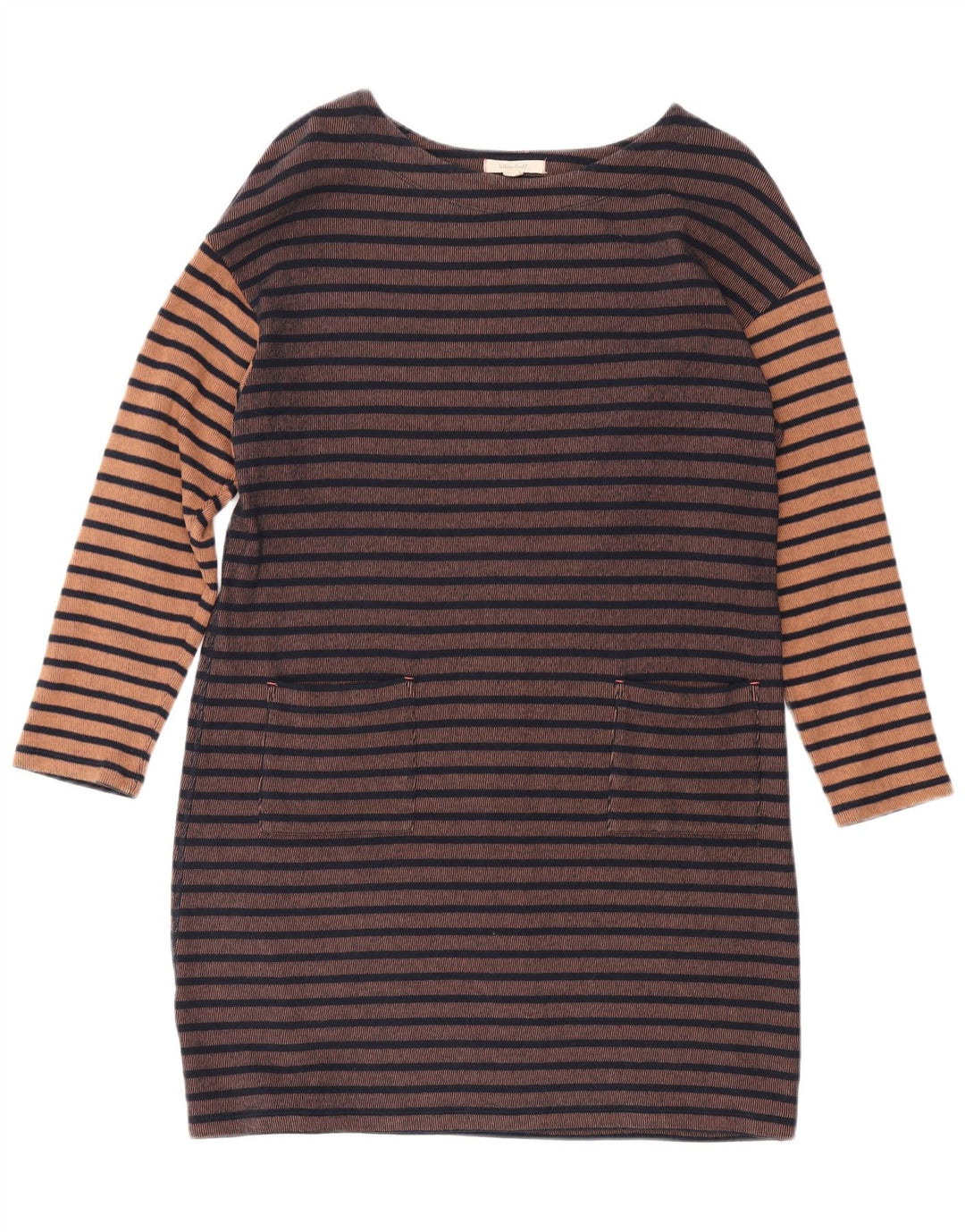 WHITE STUFF Vestido tubo de manga larga para mujer UK 44 Grande Marrón Rayas